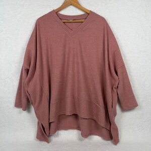 White Birch Pink V Neck Fuzzy Oversized Dolman Sleeve Sweater‎ XL